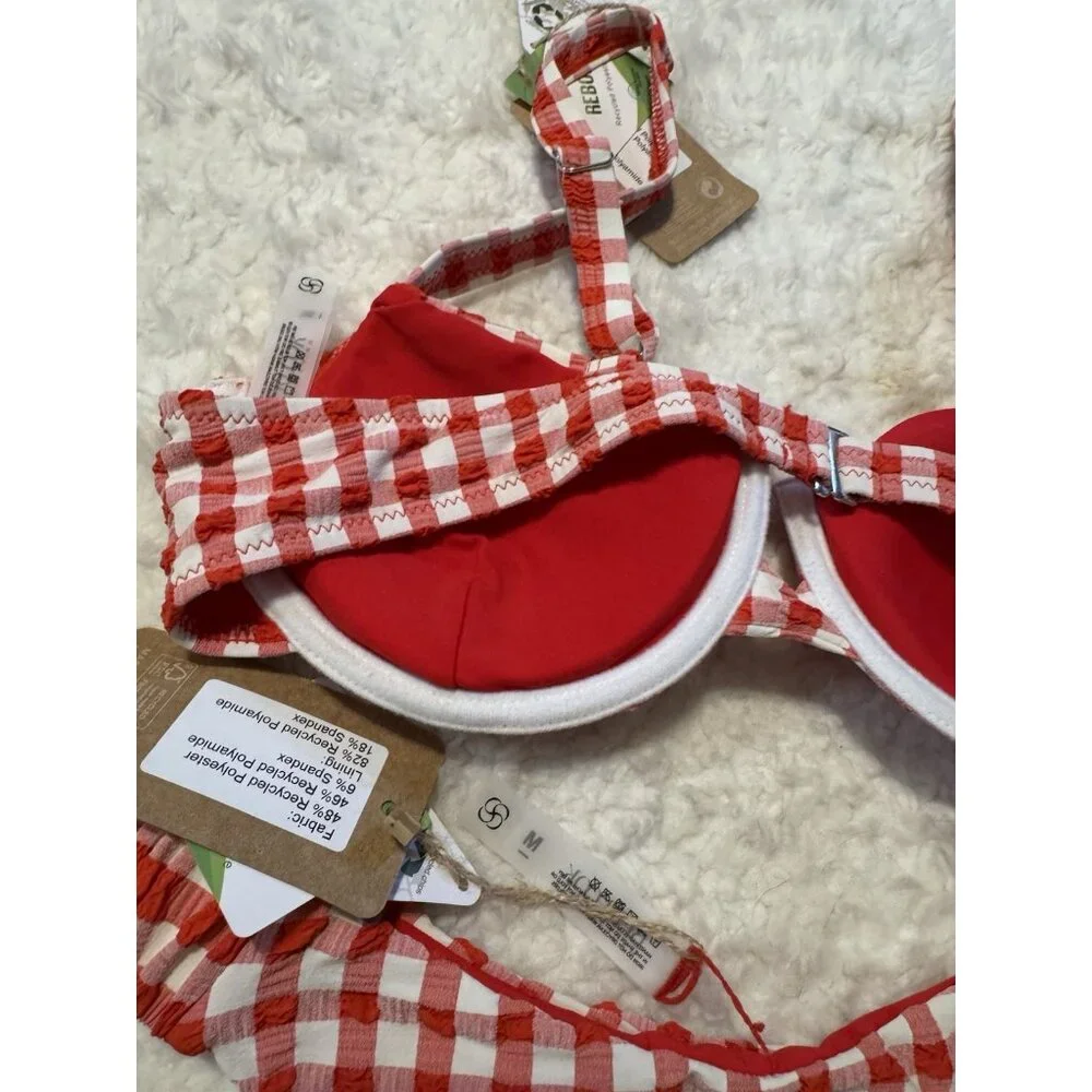 Berlook Two Piece RED White Push Up Bikini Swimsuit Size M NWT NEW W Bag